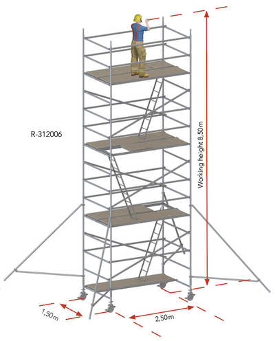 Aluminum rolling tower 150 × 250 cm R-312006 Tobler AG